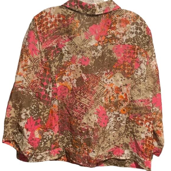 CHRISTOPHER & BANKS Size XL Jacket Mixed Print Pattern Pink Brown Art-To-Wear - Picture 7 of 7